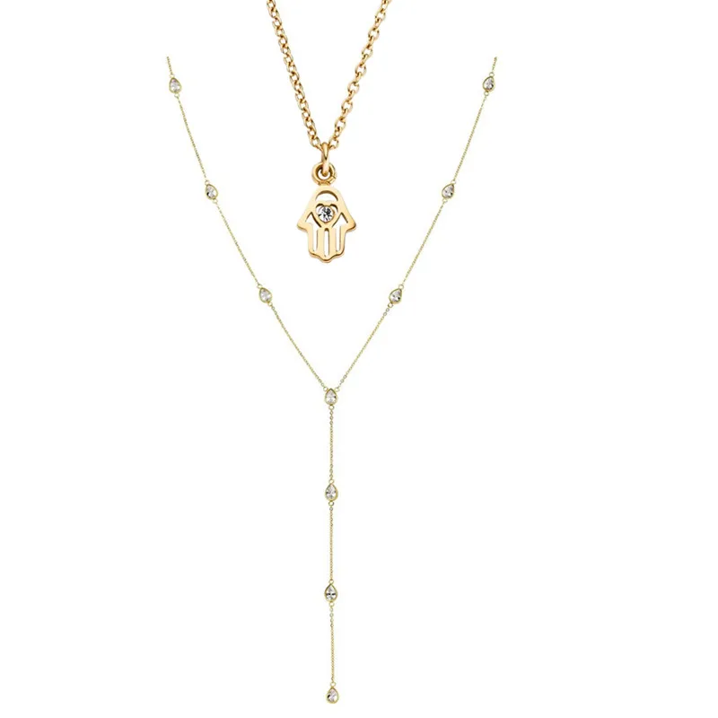 gold set Mavis заяц Новое поступление КАПЛЕВИДНАЯ подвеска в форме руки с Нержавеющая сталь колье-Капля& подвеска Фатима Цепочки и ожерелья, как Рождественский подарок - Окраска металла: gold set