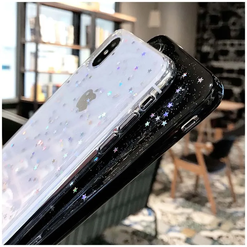 Мягкие чехлы из ТПУ с блестящими звездами для iPhone 11Pro XS Max 8 7 6 6S Plus, мерцающая пудра, прозрачный чехол для iPhone 11 Pro XR