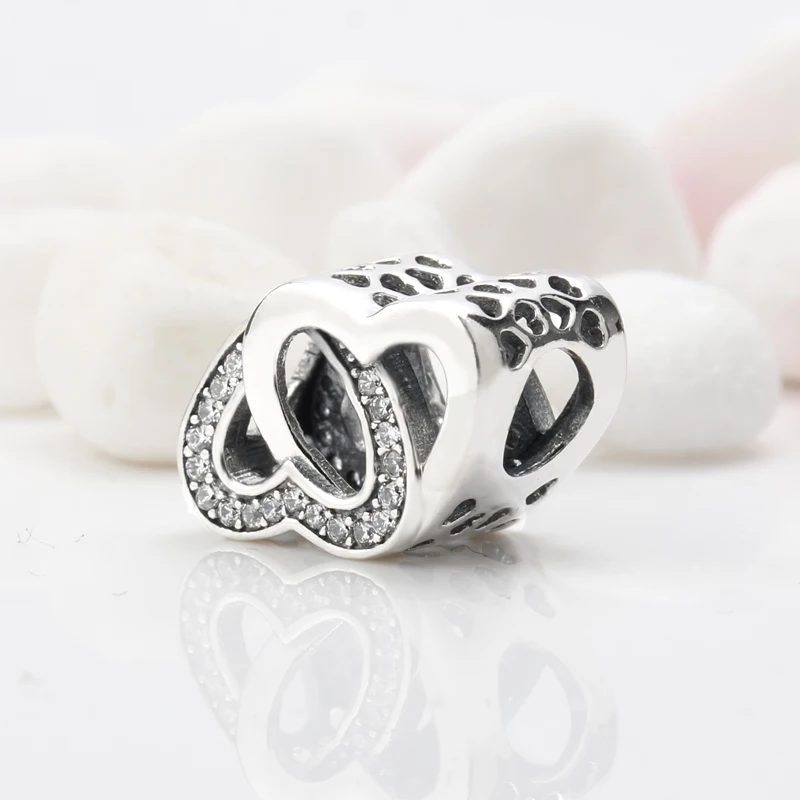 

925 Silver Entwined Love Heart Charm Interlocked Hearts Bead fit Original Pandora Charm Bracelet DIY Jewelry Making