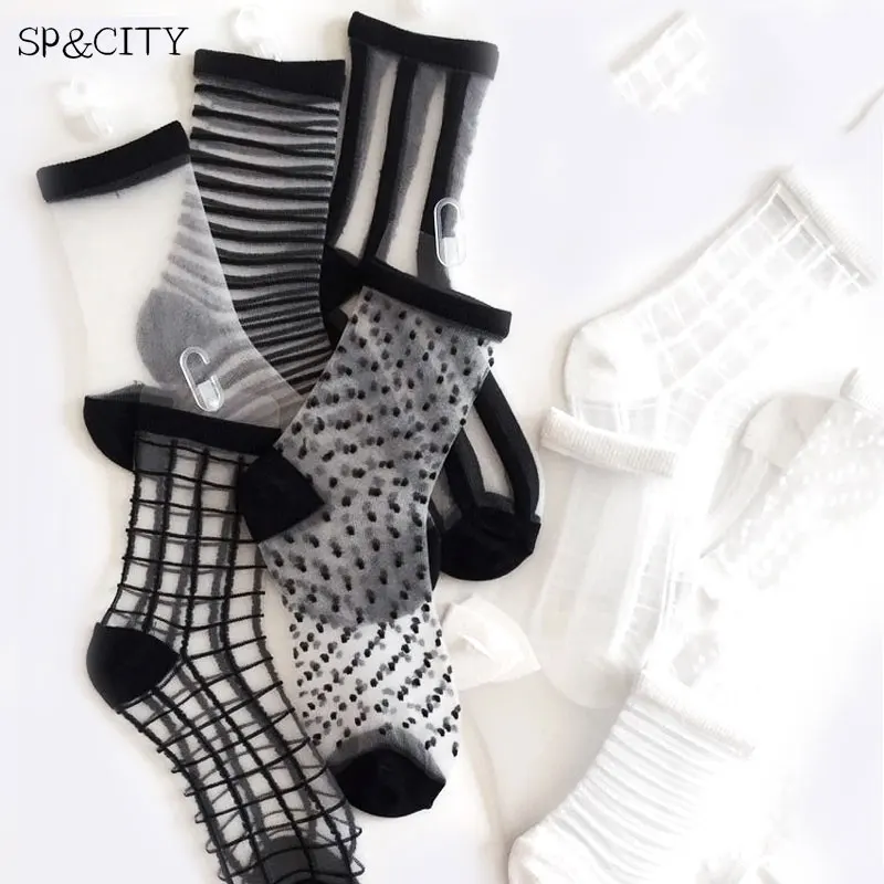 

2019 Hot Sale Hipster Harajuku Thin Ankle Socks Women Fashion Glass Transparent Short Socks Female Summer Art Fishnet Scoks Sox