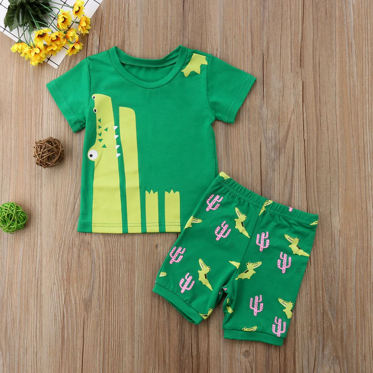 2019 Summer Kid Baby Boy Cartoon Crocodile T-shirt Shorts Pants Outfit Toddler Clothes Set |