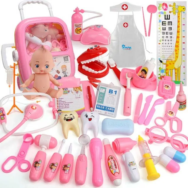 39 pce pink Детские игрушки, набор дорожных сумок, детский медицинский набор, косплей, доктора, медицинская медсестры, стетоскоп, медицинская коробка, имитация подарка - Цвет: 39 pce pink
