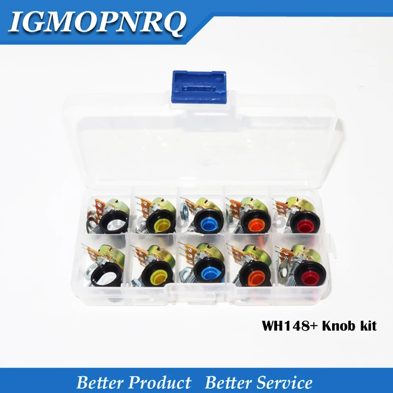 10 шт. набор потенциометра WH148 B1K B2K B5K B10K B20K B50K B100K B250K ohm 3PIN 15 мм ручка AG2 15x17 1
