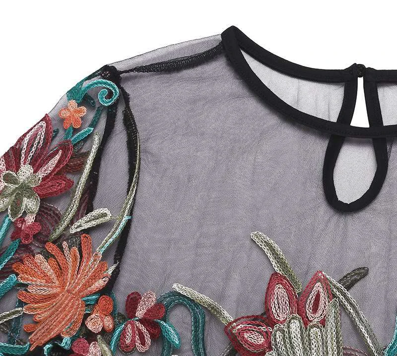 2018 Новая женская футболка стереоскопическая с вышивкой Сетка прозрачные женские