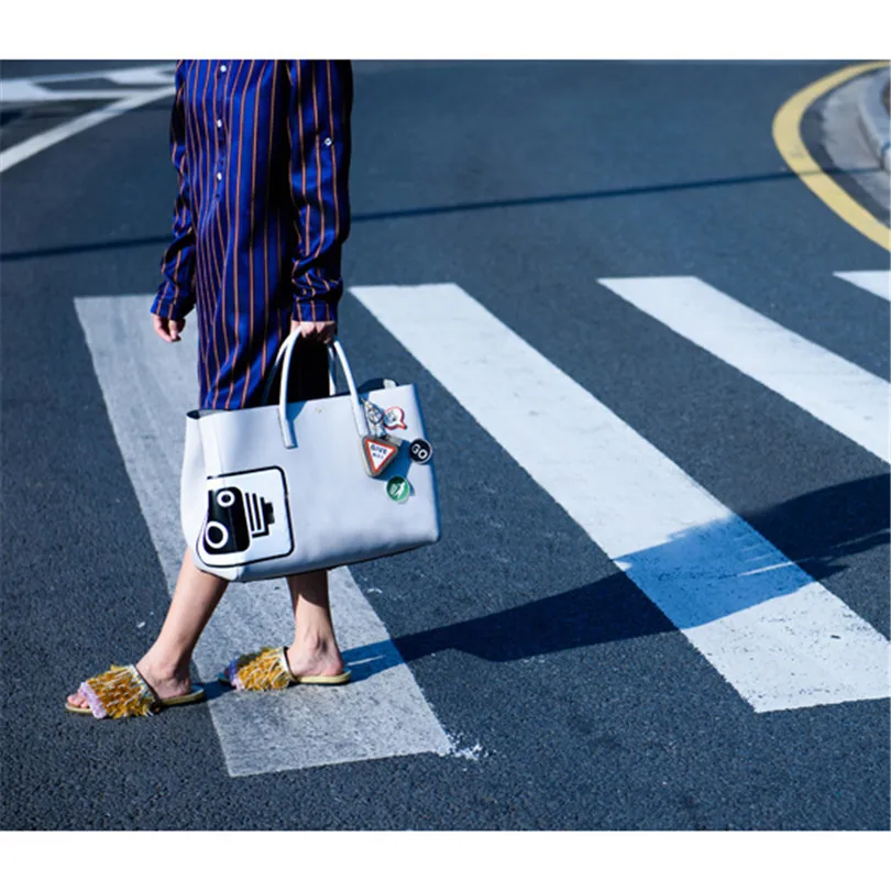 

yanicuding Brand Outside Taassel Summer Shoe Comfortable Women Basic Slides Bling Bling Sequined Cloth Slippers Flat Shoes Women
