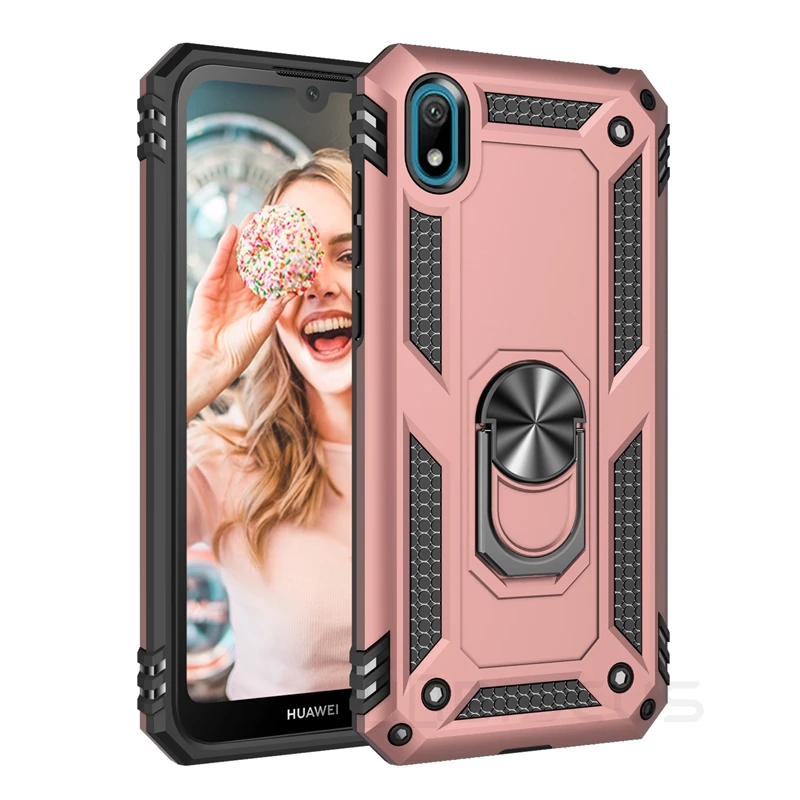 Роскошный армированный Мягкий противоударный чехол для huawei Honor 8 S KSE-LX9 KSA-LX9 Honor 8 S силиконовый бампер жесткий чехол из поликарбоната чехол с металлическим кольцом