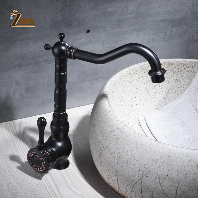 zgrk basin faucet black brass retro bathroom sink faucet single handle hight arch swivel spout kitchen deck vessel mixer taps free global shipping