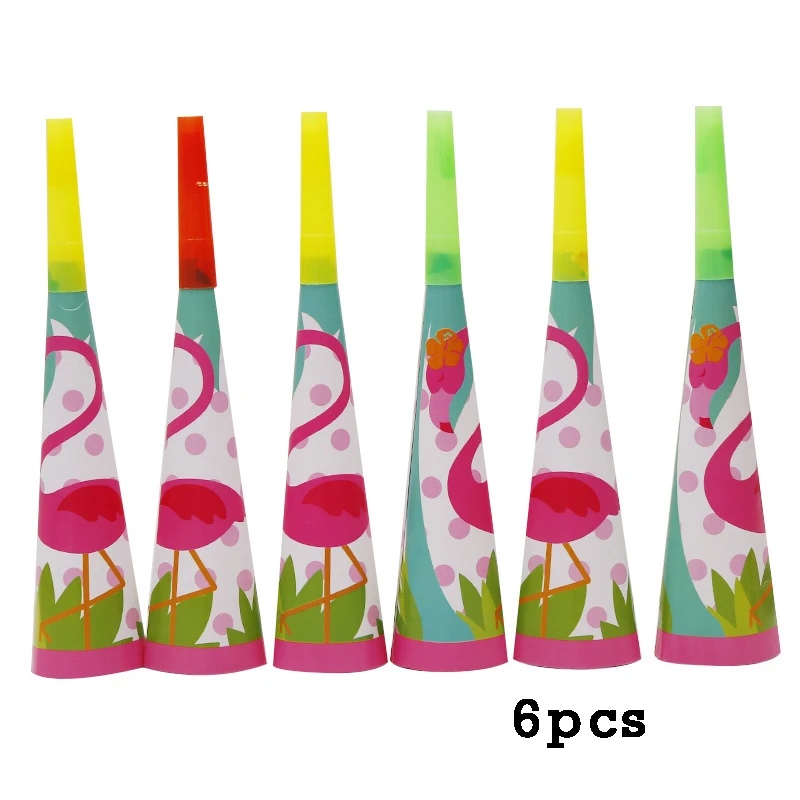 6pcs trumpets Гавайские вечерние Фламинго конфетти оформление латексными воздушными шариками баннер Pull Flag ананас Лето день рождения - Цвет: 6pcs trumpets
