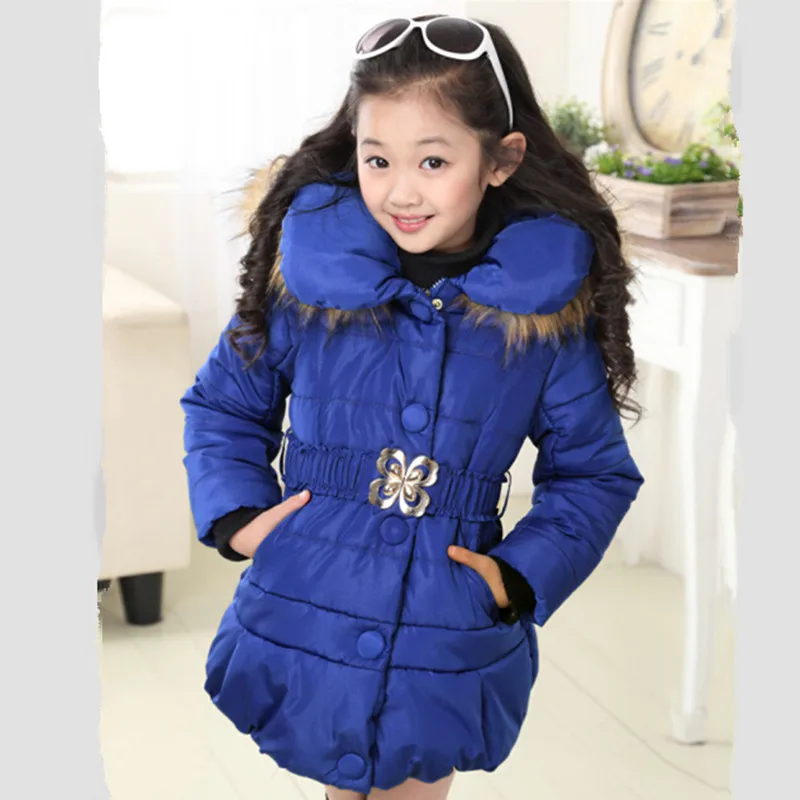 Зимняя теплая длинная куртка с хлопковой подкладкой для девочек детское зимнее