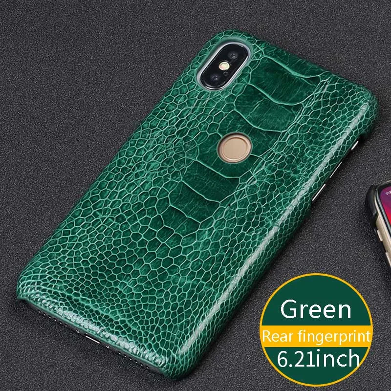 Страусиная ножная кожа чехол для телефона для xiaomi 8 подлинный кожаный чехол для мобильного телефона половина пакета защитный чехол задний отпечаток пальца стиль - Цвет: Green 1