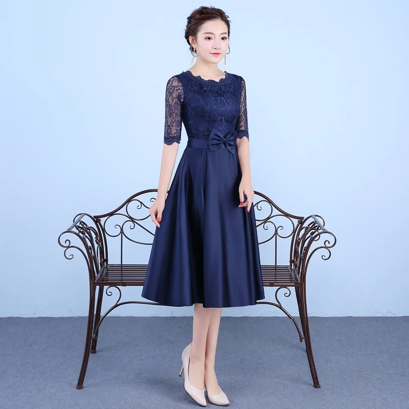 Новое поступление вечерние платья с рукавом до локтя темно-синее платье для