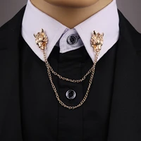 personality fashion alloy wolf brooch pin clothing shirt collar lapel pins metal long chain tassel brooches gift for men jewelry