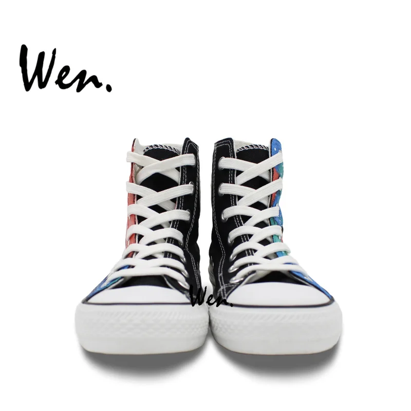 Вэнь ручная роспись дизайнерские оригинальные синие и красные кроссовки с