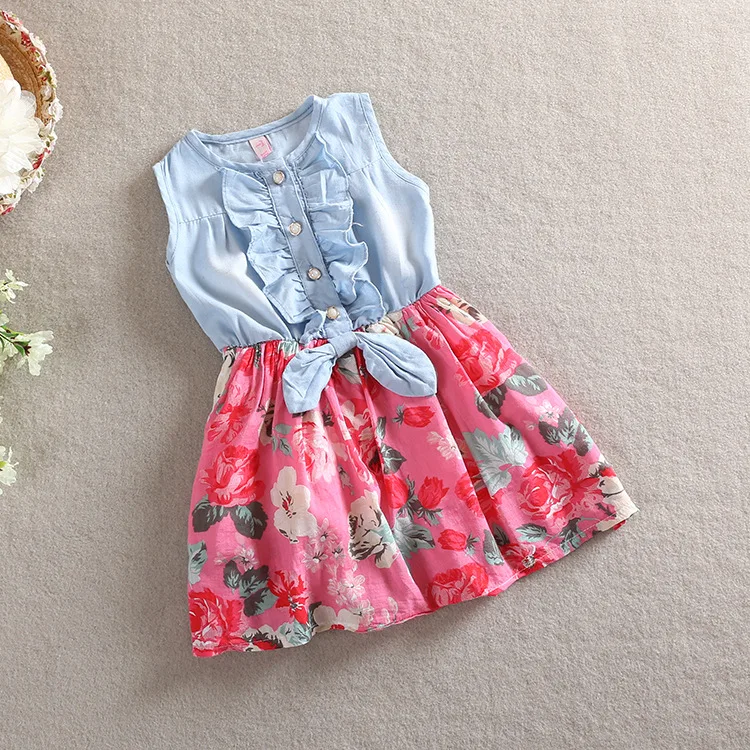 Kids Girls soft denim Floral Dresses Baby girl princess tutu Ruffle Bow dress babies clothes children's korean clothing | Детская