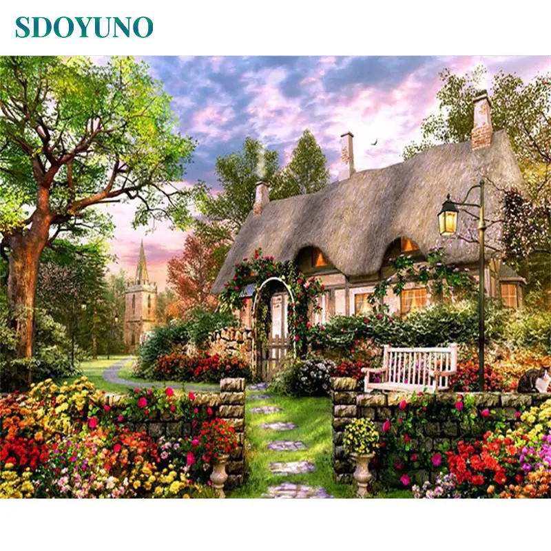 SDOYUNO картина маслом по номерам природа пейзаж осенний домик 60x75 см DIY Безрамная картина по цифрам картины по номерам раскраска по номерам декор для дома рисование по номерам - Цвет: 910