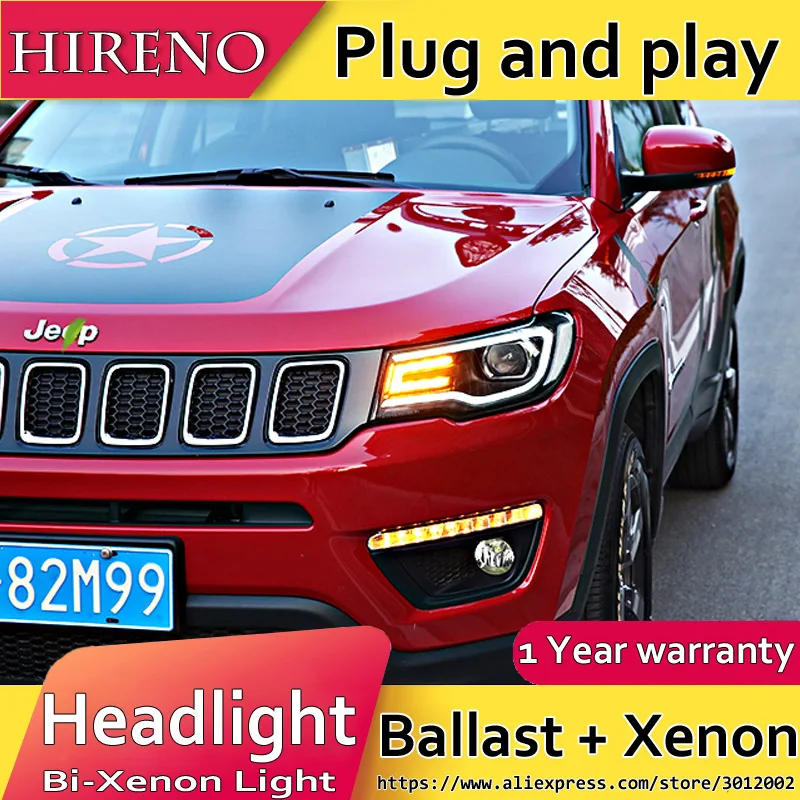 Hireno налобный фонарь для 2017 Jeep Compass сборки фар светодиодный DRL ангел объектив
