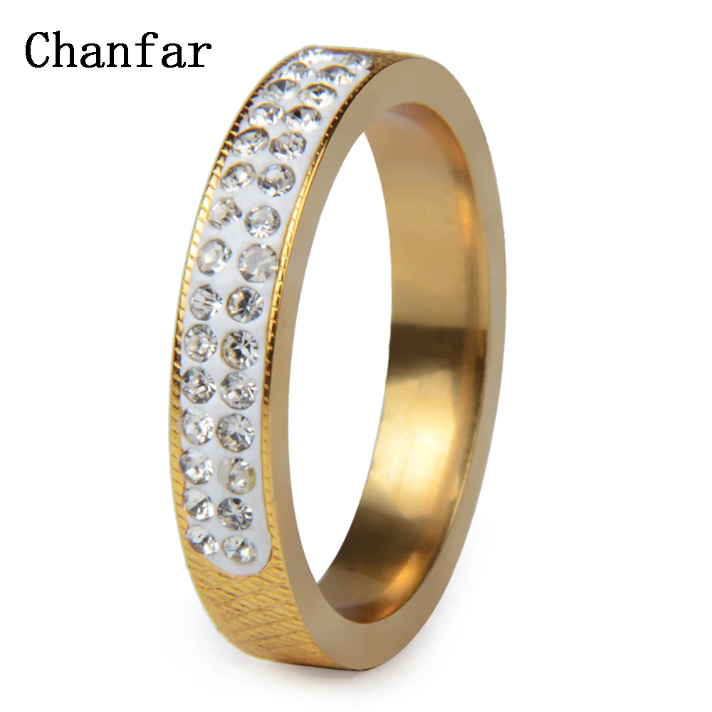 Gold Chanfar 6 7 8 9 10 смешанные размеры модные белые линии Стразы тонкое кольцо из нержавеющей стали 316L обручальное кольцо на палец для мужчин и женщин - Цвет основного камня: Gold