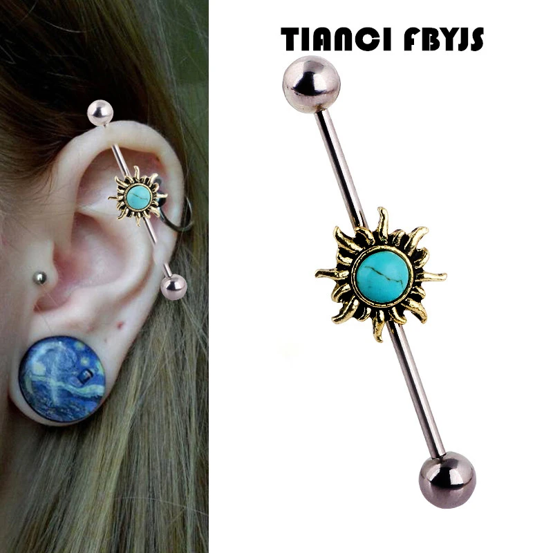 TIANCI FBYJS 2 шт./лот голубая серьга промышленная пирсинг барелл Мода уха пирсинг тела ювелирные изделия Carlitage Ear Tragus