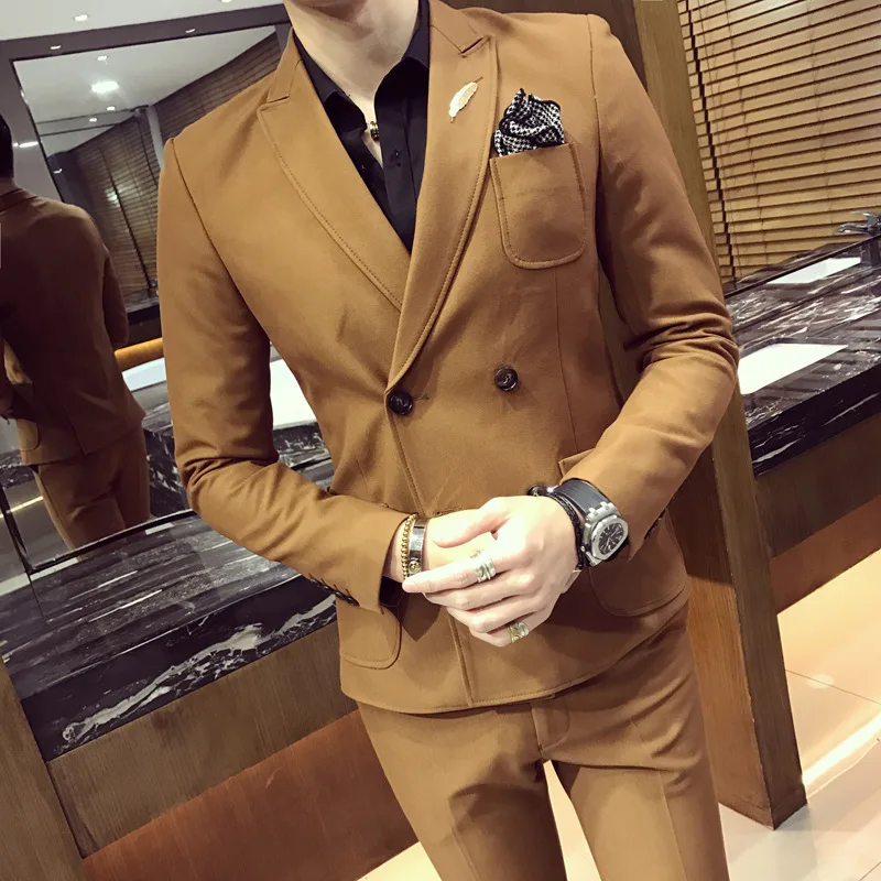 

Costumes Hommes 2019 Male Solid Color Slim Two Pieces Business Suits Men's Dress Suits (Jacket+pants)
