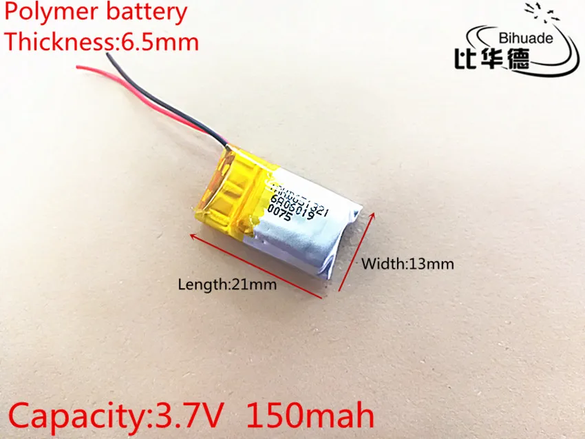 3.7V 150mAh 651321 Lithium Polymer Li-Po li ion Rechargeable Battery cells For Mp3 MP4 MP5 GPS PSP mobile bluetooth | Электроника