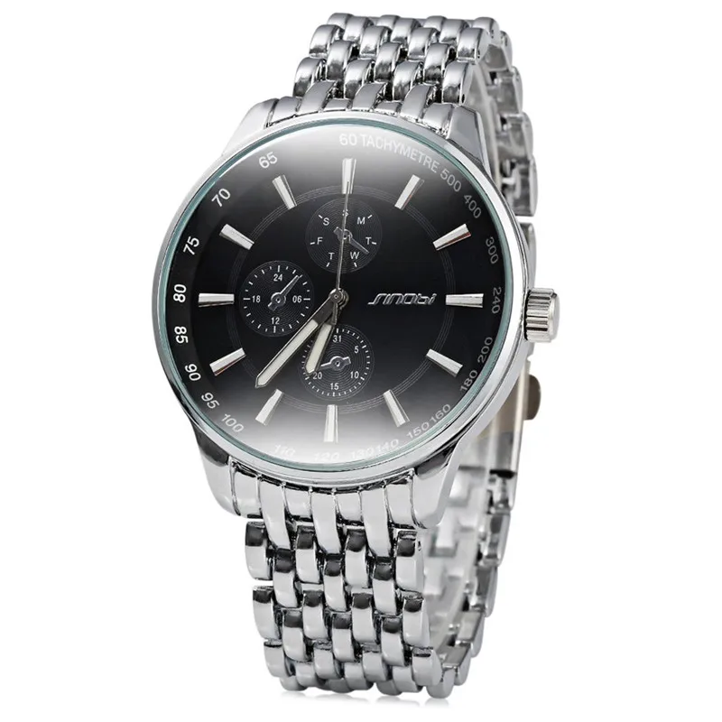 SINOBI полностью Стальные кварцевые часы мужские черные роскошные для мужчин