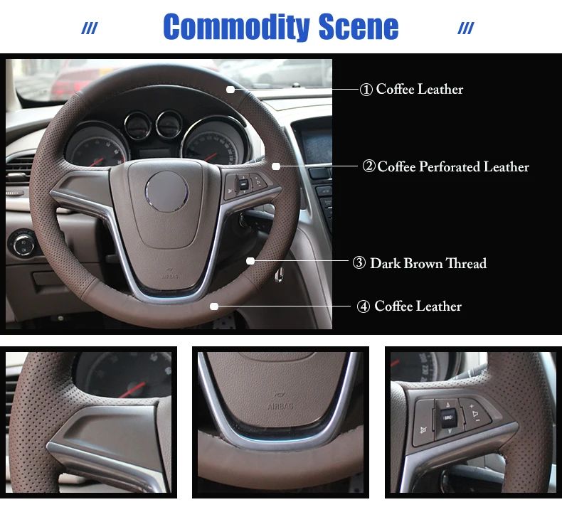 Кофе натуральный кожаный чехол рулевого колеса автомобиля для Buick Excelle XT GT Encore Opel Mokka