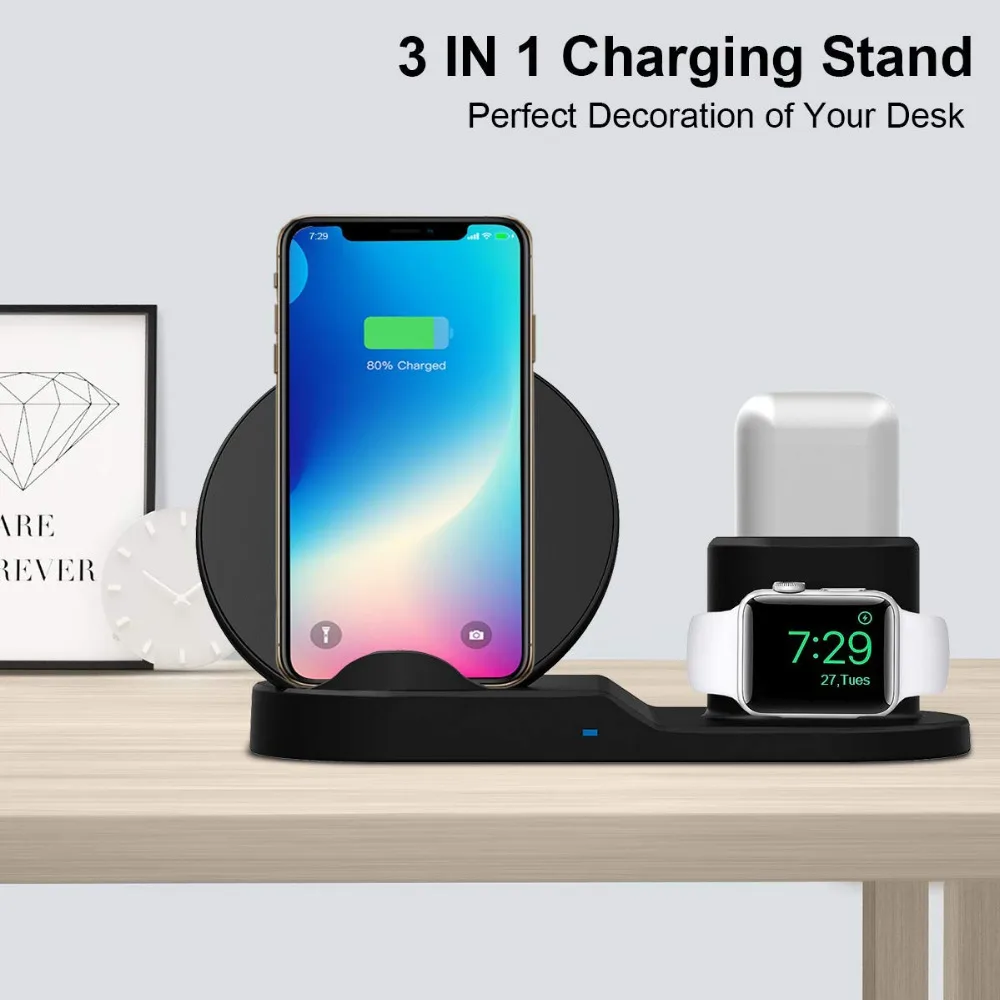 FDGAO 3 в 1 быстрой зарядки Qi Беспроводной Зарядное устройство для Apple watch 2 4 Airpods iPhone XS