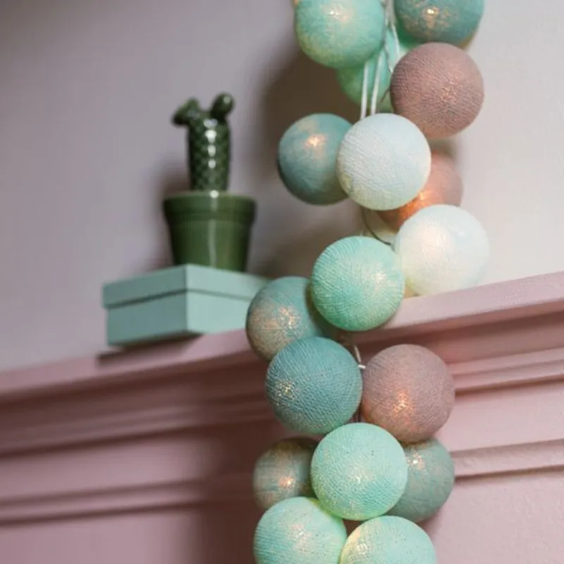 Turquoise+Mint+Sky Blue+Light Gray Mix Cotton Ball String Lights Bedroom Fairy Nursery Night Lamp Garland Holiday |