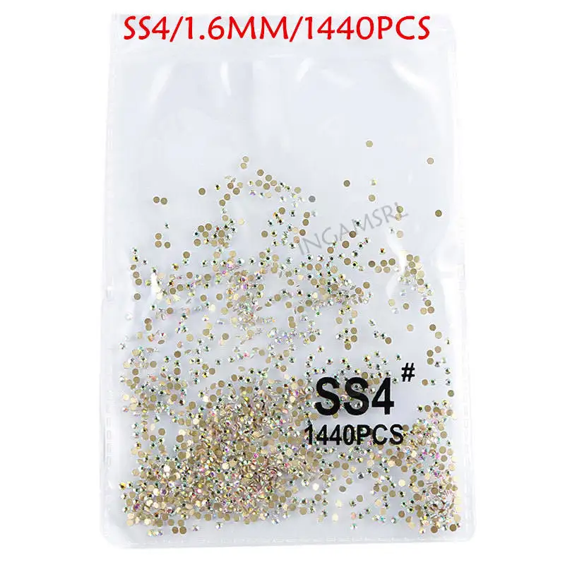 Супер блестящий, 1440 шт, SS3-SS10, плоские с оборота, разные цвета, стразы для украшения ногтей и танцев 052 - Цвет: gold AB ss4 1440pcs