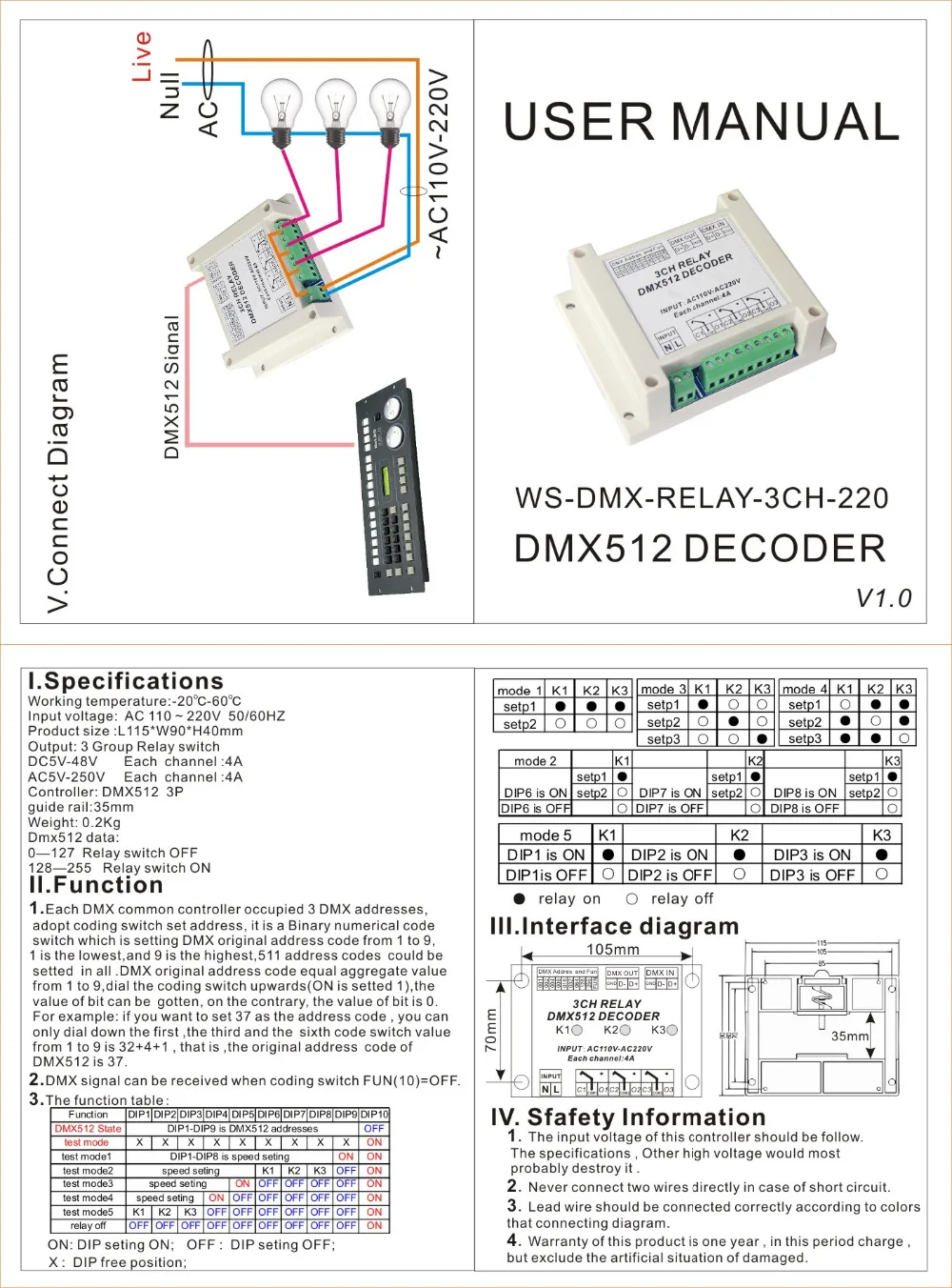 

1 pcs input AC 110-240V DMX-RELAY-3 channel dmx512 relays use for led lamp led strip lights