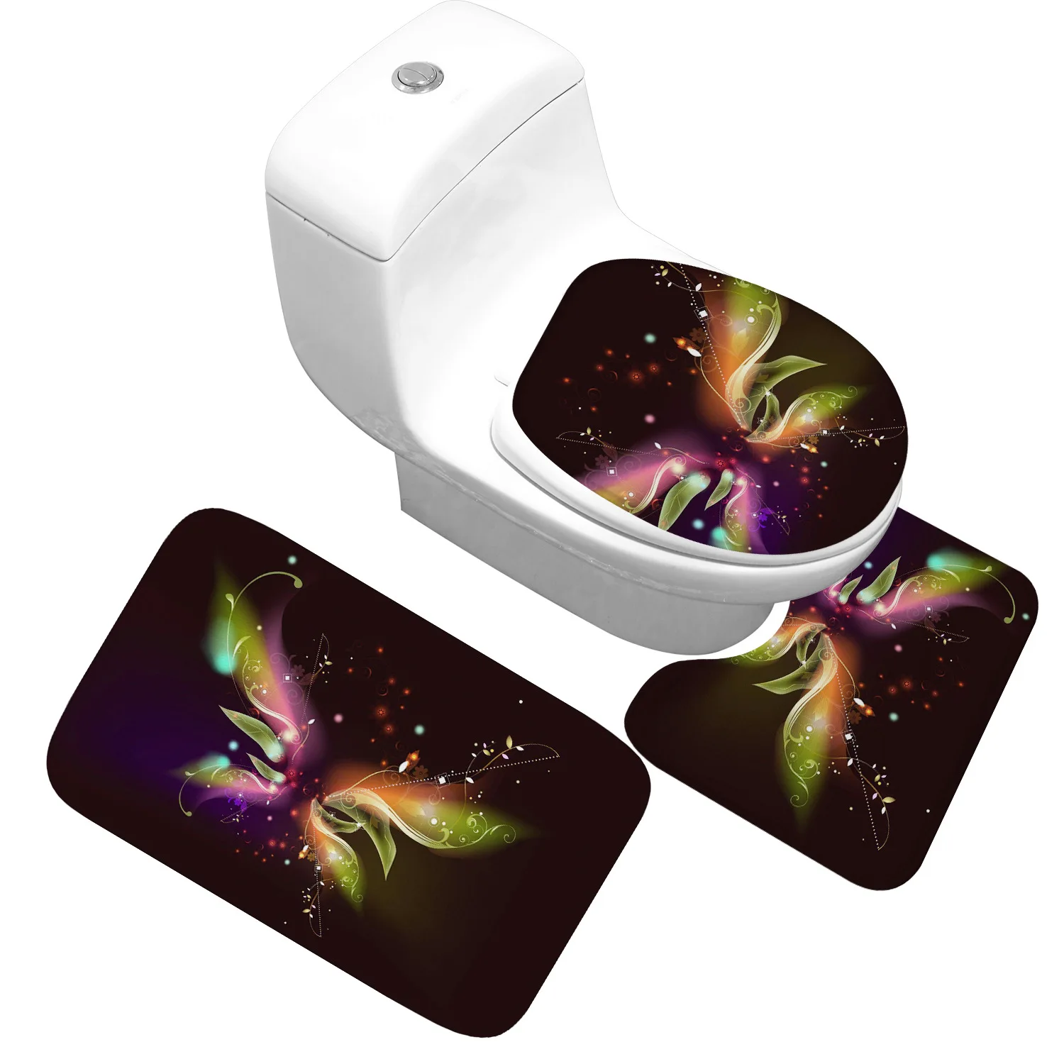 Коврик для ванной танцевальный с бабочками 3 набора декоративный чехол унитаза