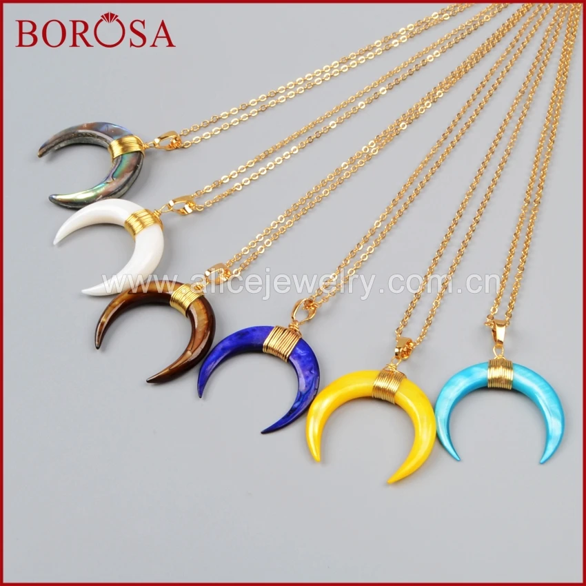 Золотое ожерелье BOROSA с двойным Рогом оптовая продажа подвеской из радужной