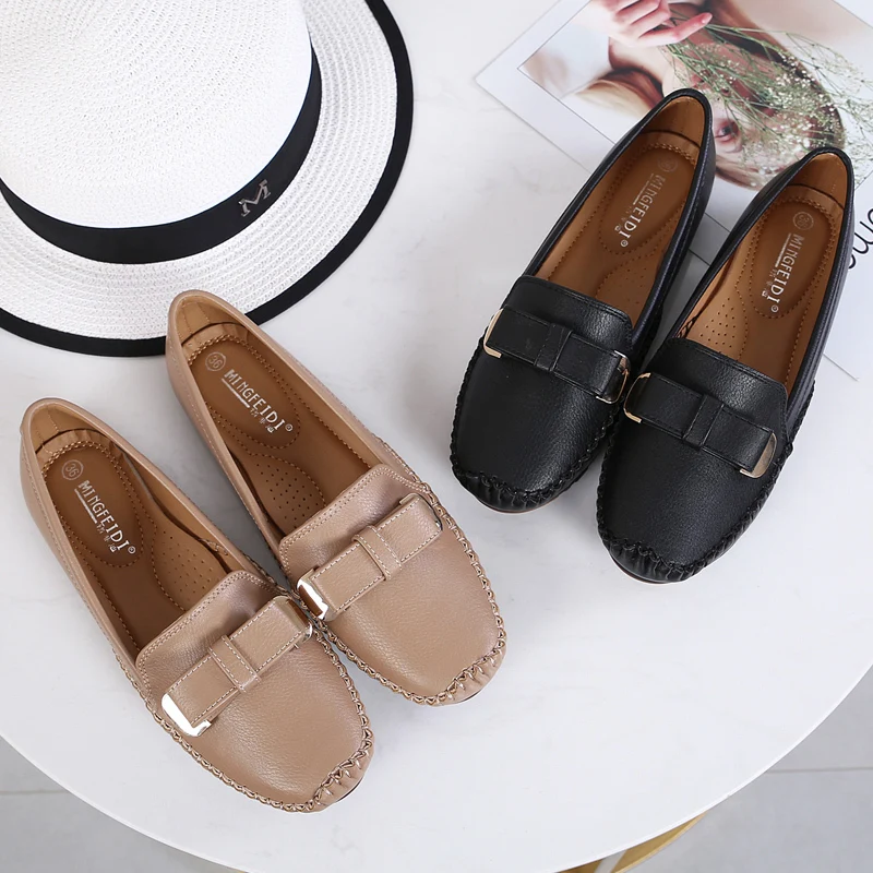 2019 Женские Кожаные Классические балетки на плоской подошве мягкие лоферы