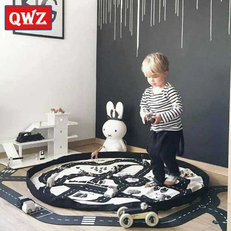 QWZ 140 см игровые коврики детское одеяло для ползания круглый игровой коврик детский игровой коврик ковер для гоночных игр детская комната детские игрушки мешок для игр