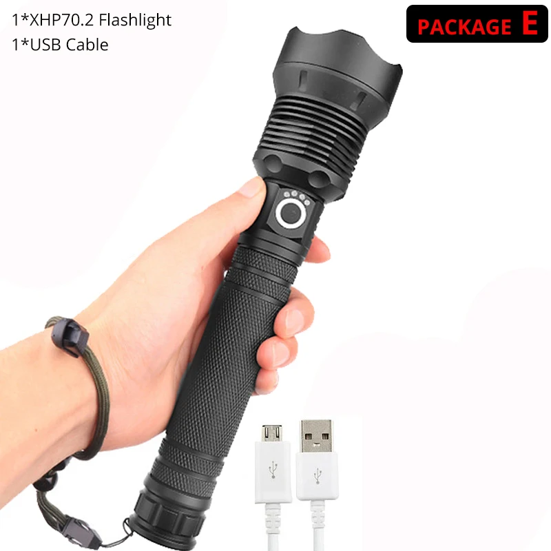 Package E-NO Battery Самый мощный XHP70.2 светодиодный светильник-вспышка с usb зумом тактический фонарь xhp50 18650 или 26650 перезаряжаемый ручной светильник с аккумулятором Прямая поставка - Испускаемый цвет: Package E-NO Battery