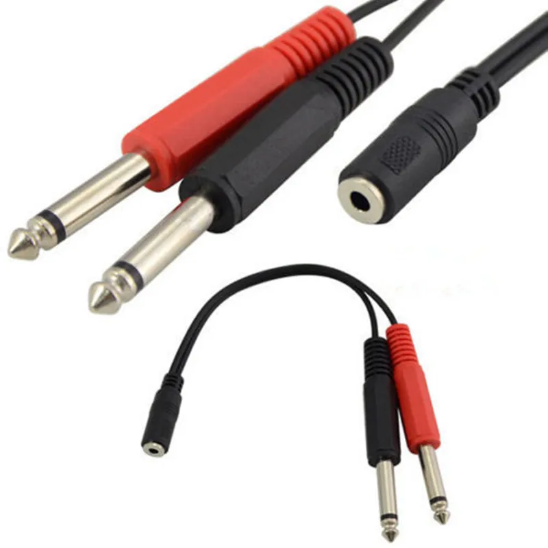 

3.5mm Female Plug to 2*6.35mm TRS Mono Male Jack Audio Socket Adapter Cable 1/4" TSF Female to Dual 1/4" TS Male 6.35SP F-2*6.35