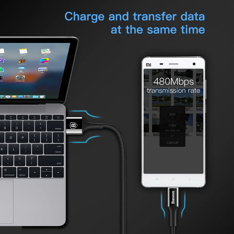 Baseus Реверсивный кабель Micro USB для Samsung S7 LED освещение зарядный Xiaomi Redmi 4X Note 4