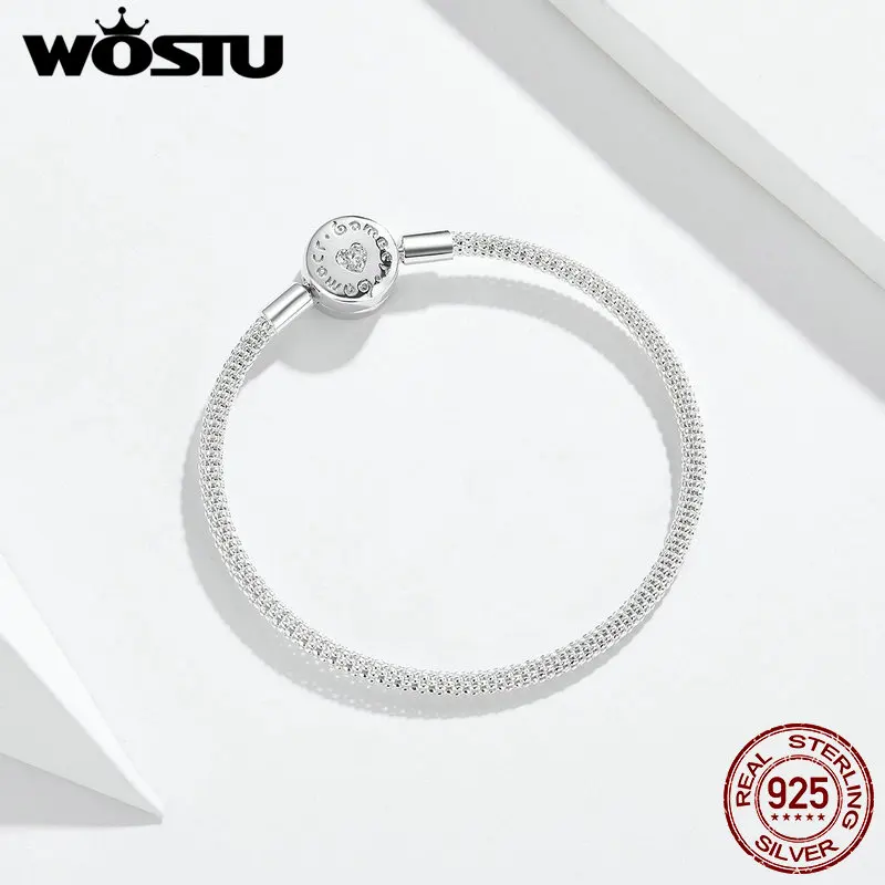 WOSTU подлинный 925 пробы серебряный bracelect Fit бусины подвески талисманы чистый CZ браслет для женщин ювелирные изделия BNB014
