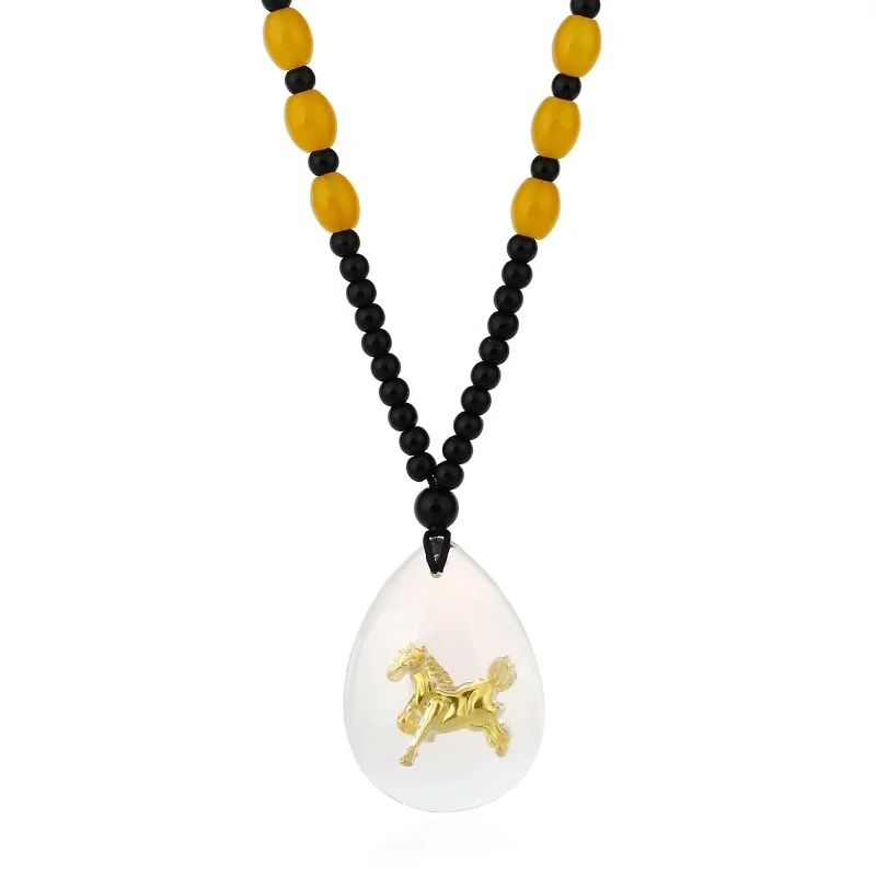 Horse 12 символических животных YellowJade Lucky 12 Китайский Зодиак ожерелье ювелирные изделия рождения год памяти подарки на день рождения для мужчин женщин - Окраска металла: Horse