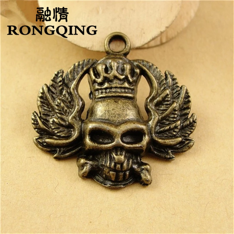 

RONGQING 40 шт./лот Античная бронзовая металлическая подвеска с черепом амулеты Черный Ангел король амулеты для изготовления ювелирных изделий