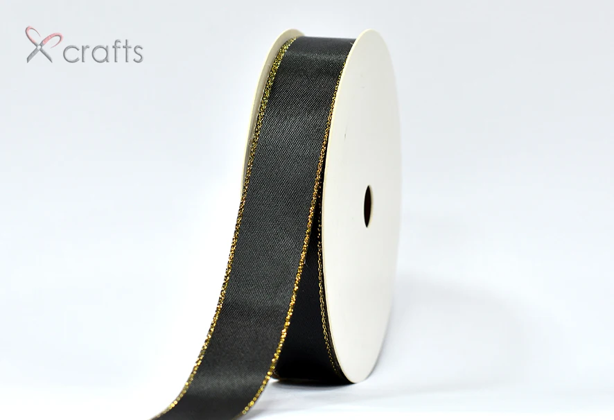 

PPCrafts 5/8" 16mm Gold Edge Single Face Satin Ribbon 100Y/ROLL For Wedding Gift Package