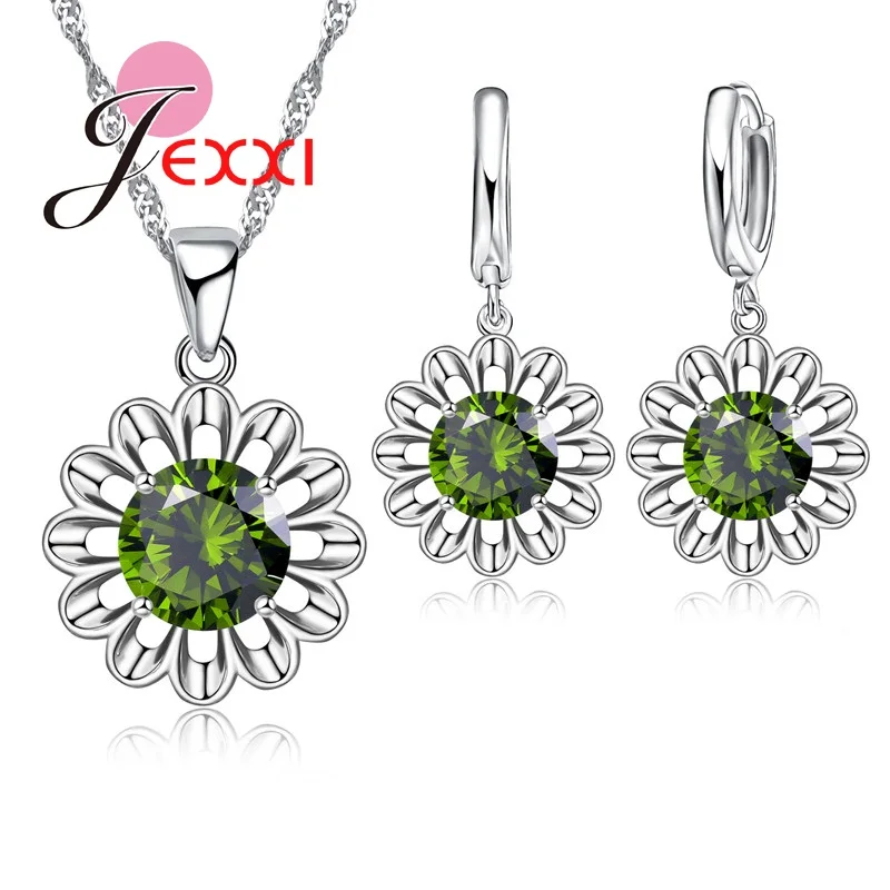 Набор ювелирных изделий из серебра 925 пробы со сверкающими кристаллами|silver jewelry