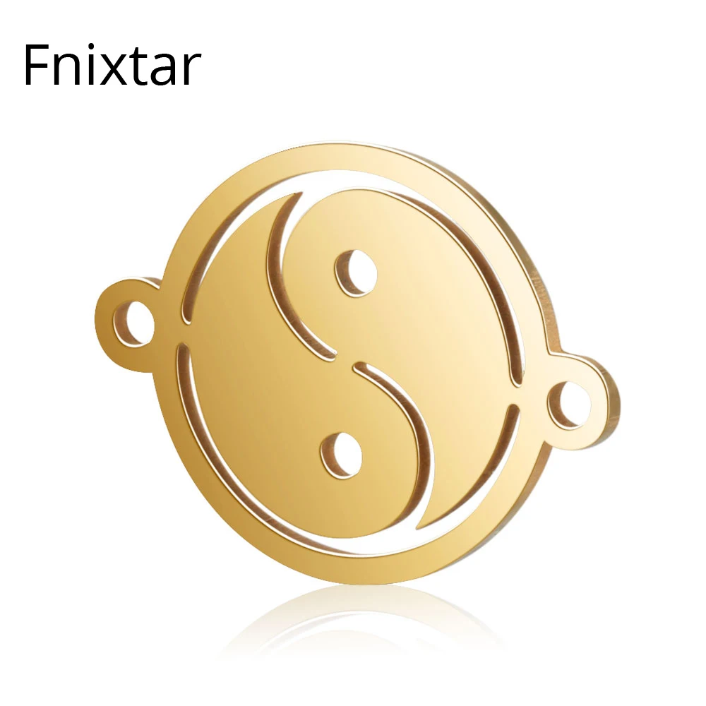 

Fnixtar 10pcs/lot Gold Color Stainless Steel 12mm Round Yin Yang Metal Mini Charms Connecting Accessories Pendants DIY Jewelry
