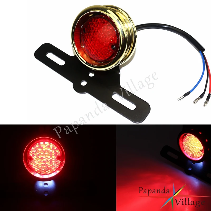 Brass Motorcycles Custom Tail Light Rear Brake Stop Lamp License Plate Bracket Mount for Harley Choppers Bobber Cafe Racer |