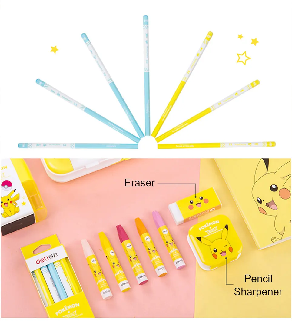 Deli Kawaii Pokemon, 8 шт., Школьный набор, Пикачу, креативный, студенческий, подарочный набор, детский приз, Канцелярский набор, рисование, ручки, блокнот