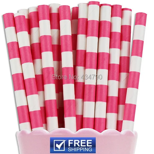 

200pcs Hot Pink Ring Circle Stripe Paper Straws Sailor Striped Cheap,Wedding Birthday Cake Pop Sticks,Party Supplies Decorations