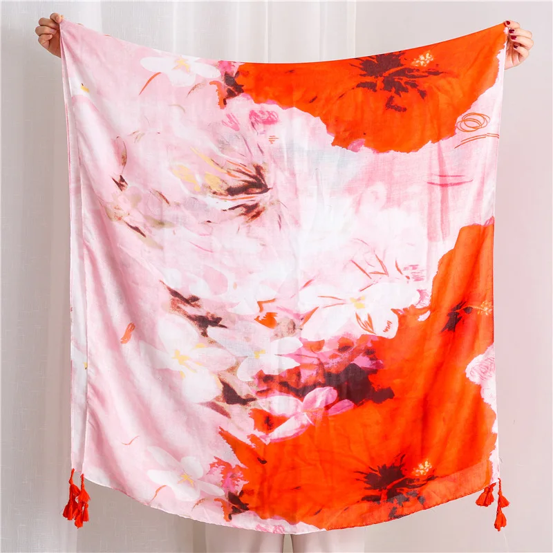 2019 New Cotton Ombre Flower Tassel Scarves Shawl Trendy Long Gradient Ink Floral Print Wrap Hijab Muffler Free Shipping |