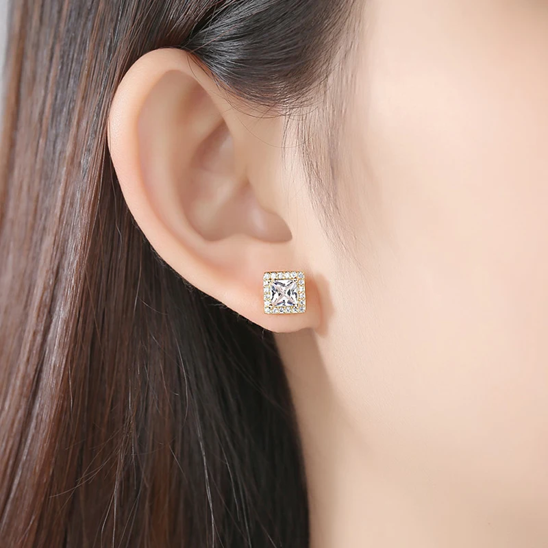 Wholesale 12pairs 5A Shiny Zirconia Crystal Square Stud Earrings Fashion Exquisite Wedding Party Jewelry Gift For Women Girls | Украшения и