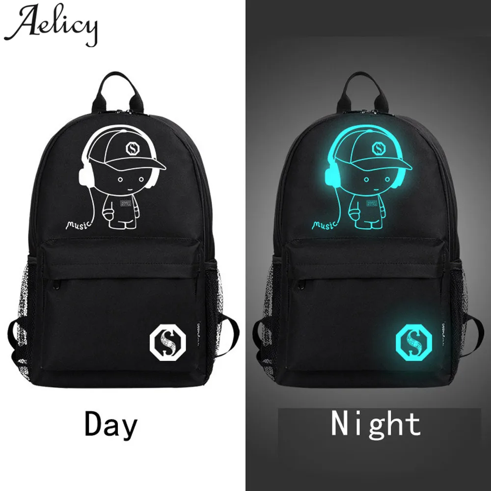 Унисекс Рюкзак Aelicy с фосфоресцирующим мультяшным рисунком для мужчин и женщин