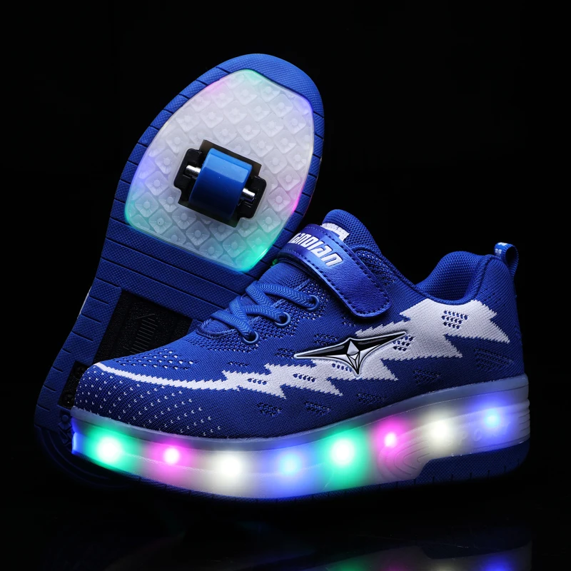 Детские Heelies светодиодные кроссовки два колеса для мальчиков и девочек роликовые катания повседневная обувь с роликами детские спортивные ботинки для девушек зарядка через usb